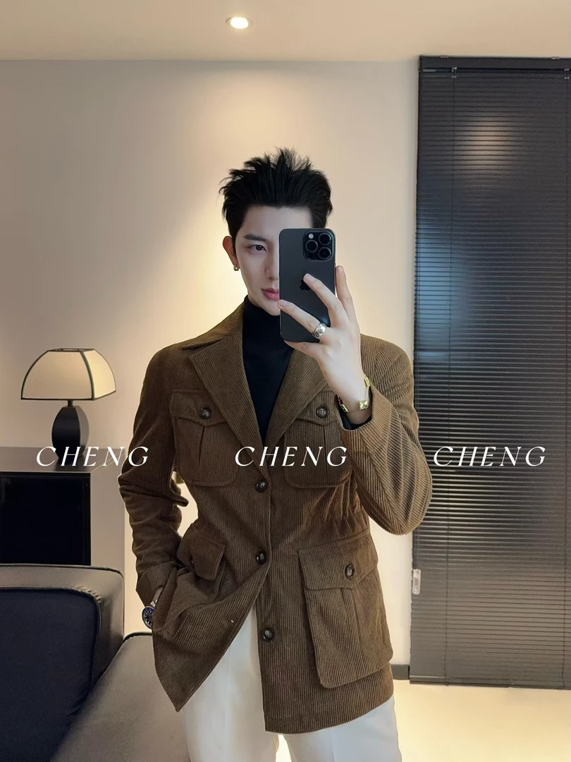 「程程的试衣间」秋冬轻奢英伦风时尚男士猎装夹克韩版潮流时尚外套