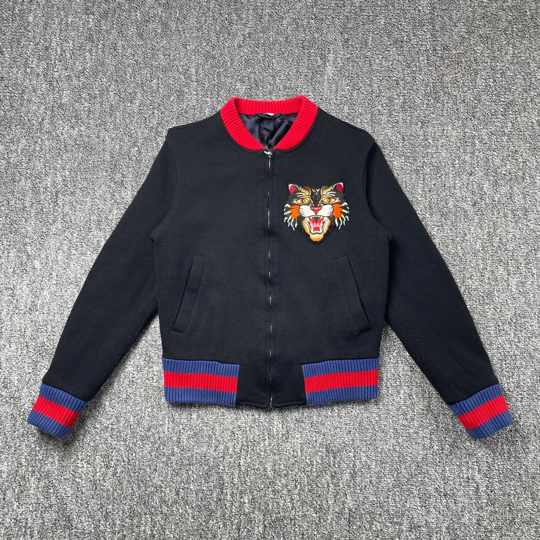 95新 GUCCI/古驰 2405/黑色虎头刺绣羊毛外套/46码/95新