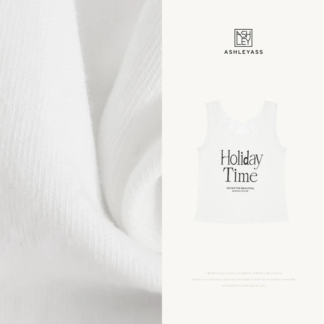 ashleyass“假日T”加州背心做旧字母花边少女感背心LSS250265C