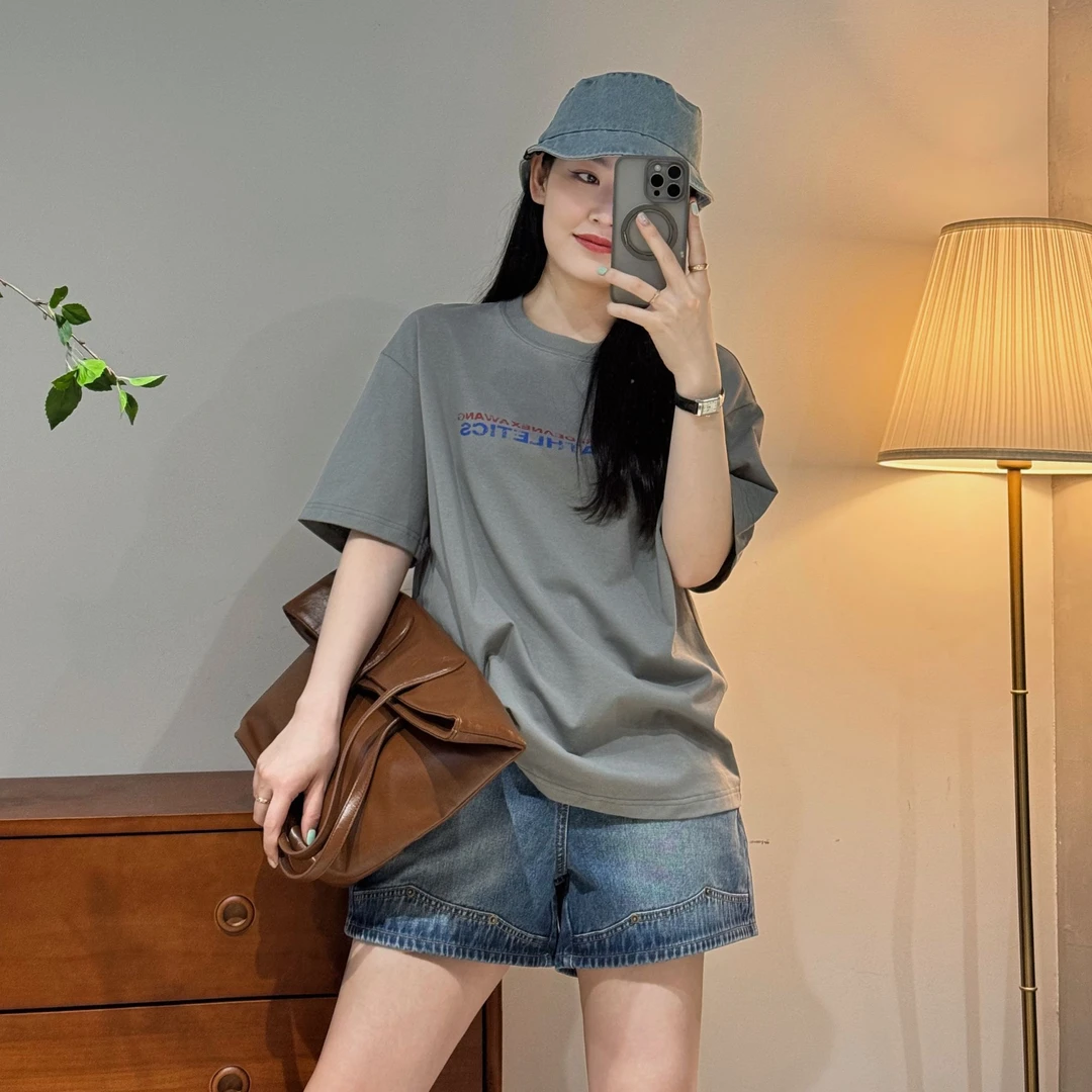 韩系休闲时尚百搭简约宽松舒适印花字母短袖T恤女-M25206343