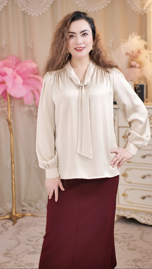 【何玲大码女装高订】（5-55）004飘带宽松版衬衣