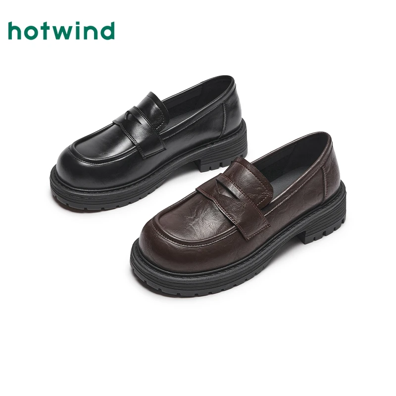 【热风专柜同款】2025年秋季新款黑色乐福鞋百搭厚底女鞋子H02W4742