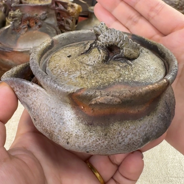 备前烧 二代小西陶古 小西光江 手捏龙摘 窑变宝瓶