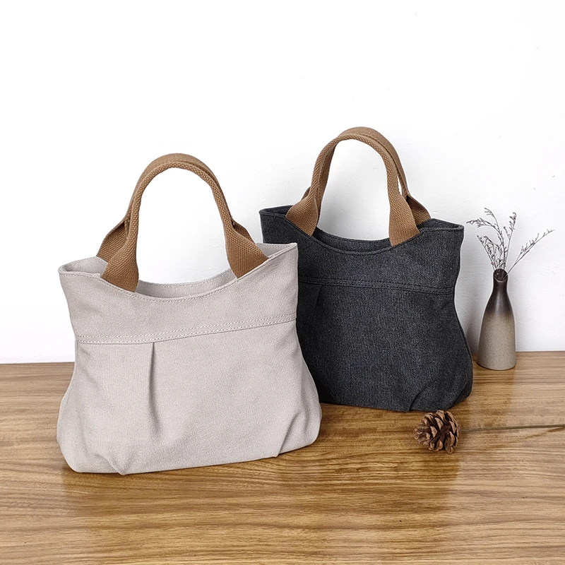 新上复古帆布手拎包休闲百搭手提帆布纯色简约手提袋帆布手提包