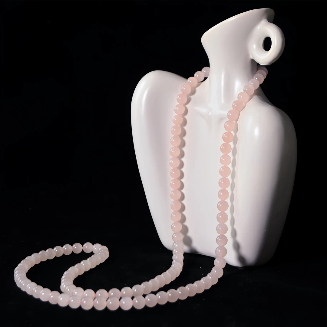 【白沙传承】天然和田玉藕粉108项链毛衣链8mmX0158