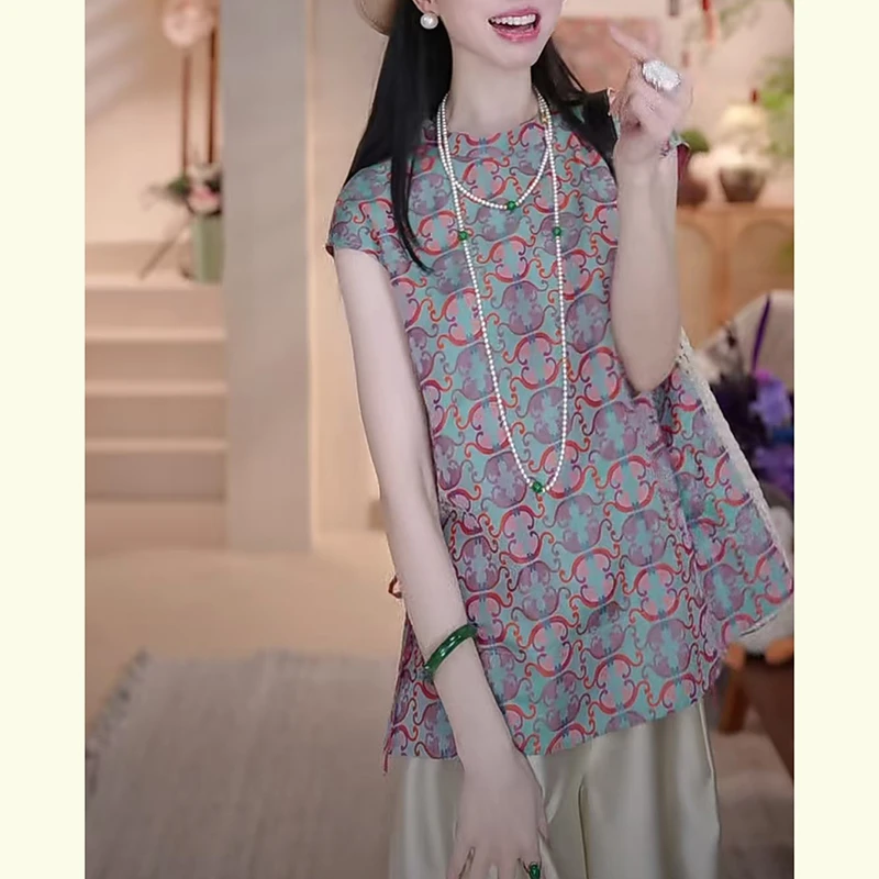 新中式国风女装知性风上衣2025夏季新款复古洋气衣服唐装提花衬衫