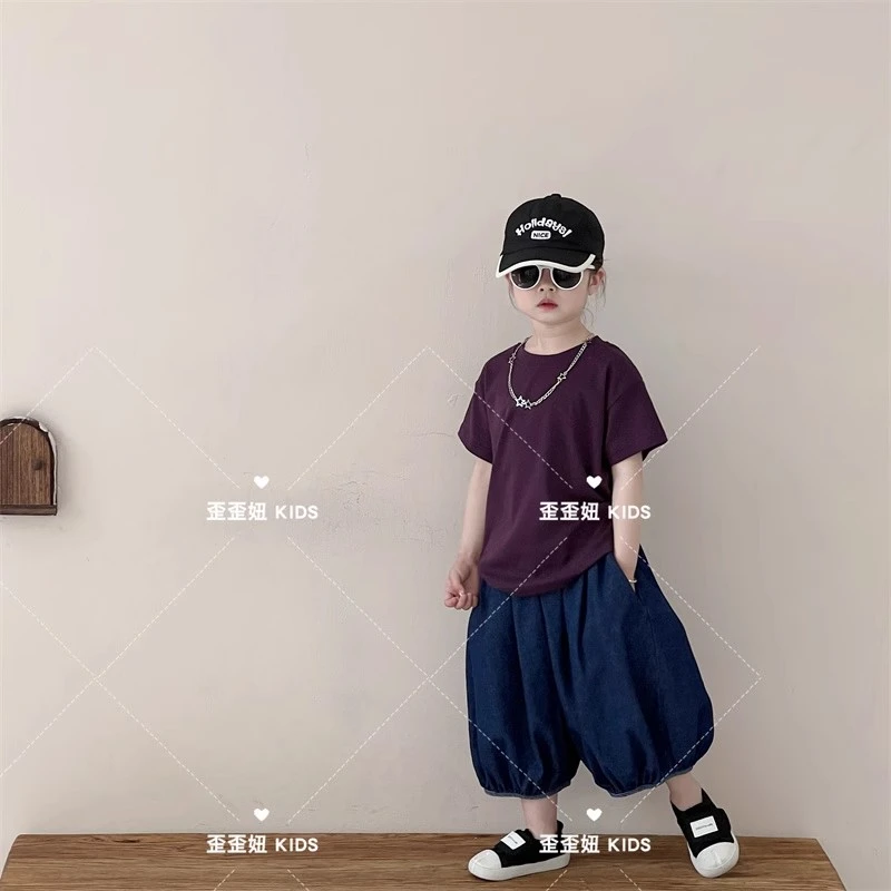 【歪歪妞童装】35138男女童百搭圆领短袖T恤女童纯色打底衫上衣夏