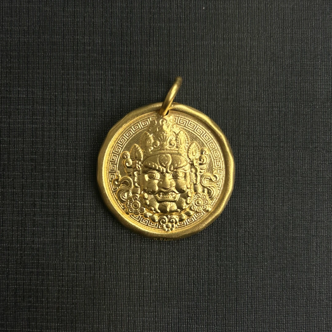 足金999真金纯黄金古法黄财神吊坠