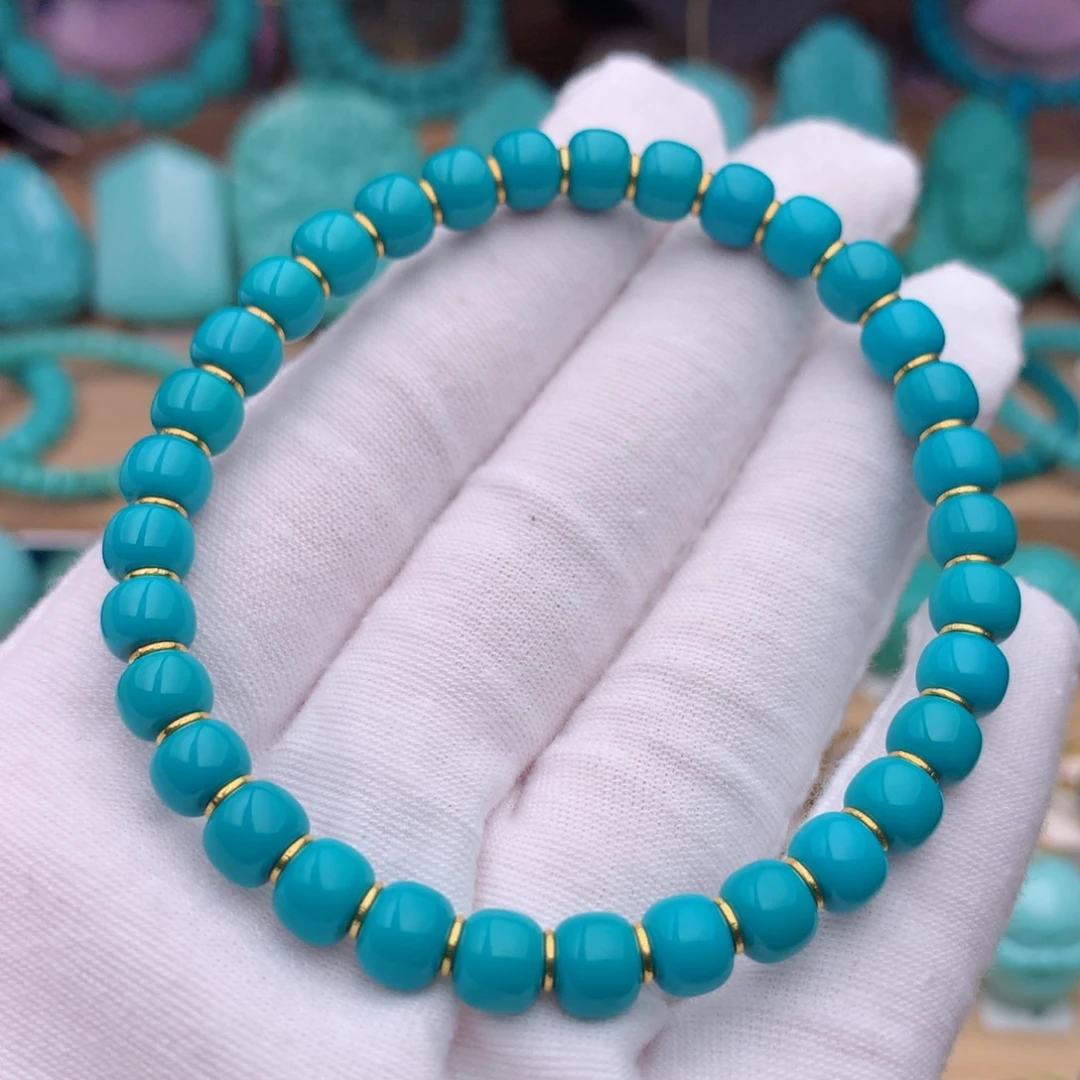 18K金镶嵌绿松石珠宝奇石6.5mm