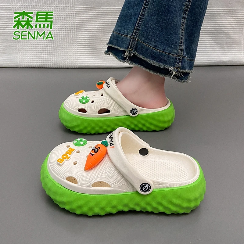 SENMA/森马洞洞鞋女款2025新款厚底夏季海边沙滩凉鞋户外防滑拖鞋
