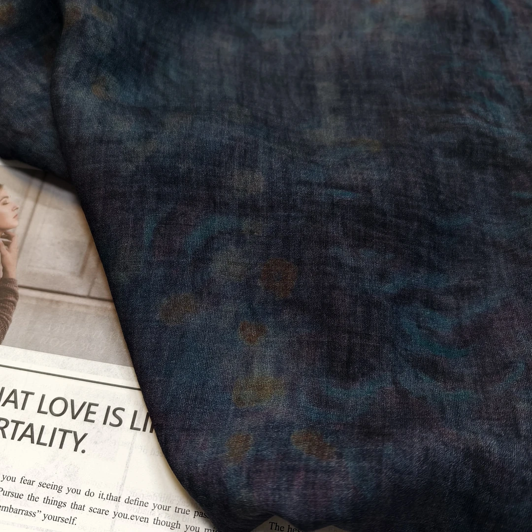 天丝麻 暗藏青色暗花春夏连衣裙套装裤子面料