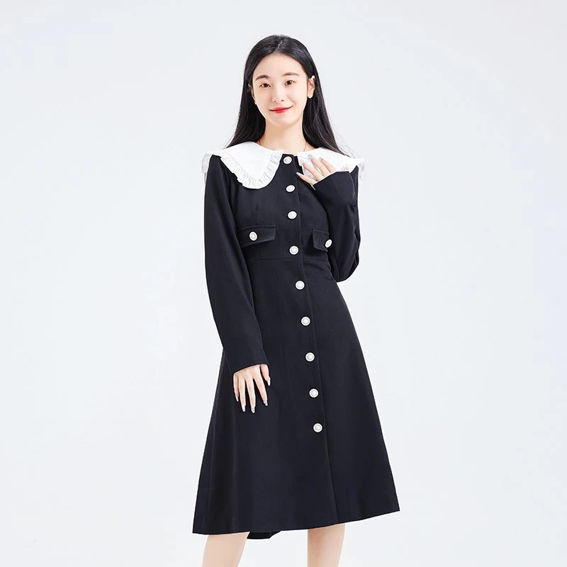 【静秋专属】法式娃娃领长袖小黑裙连衣裙AZX223L7087