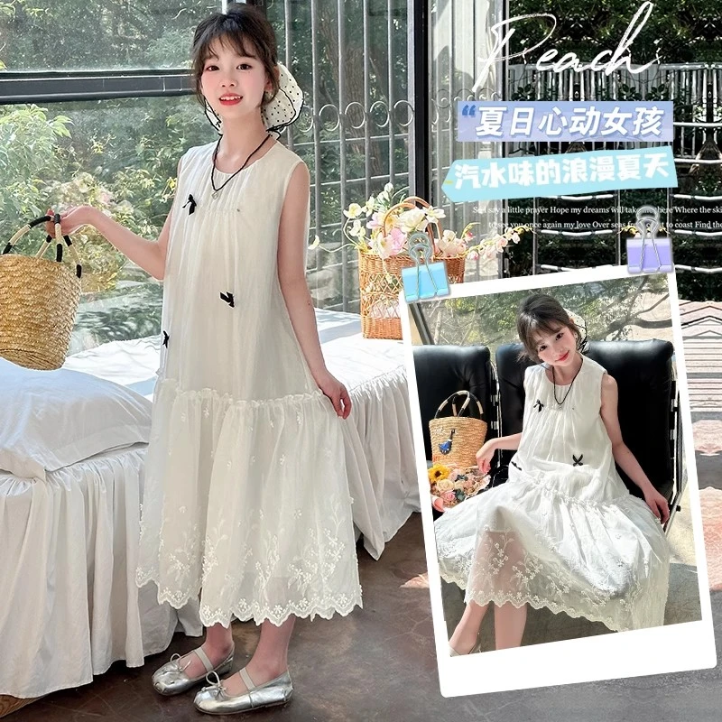 女童夏装连衣裙2025新款儿童洋气夏季过膝大童女孩蝴蝶蛋糕长裙子