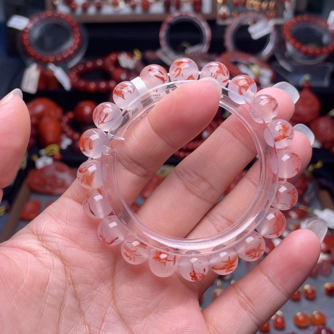 南红玛瑙未镶嵌9.5mm高冰水草飘花手串