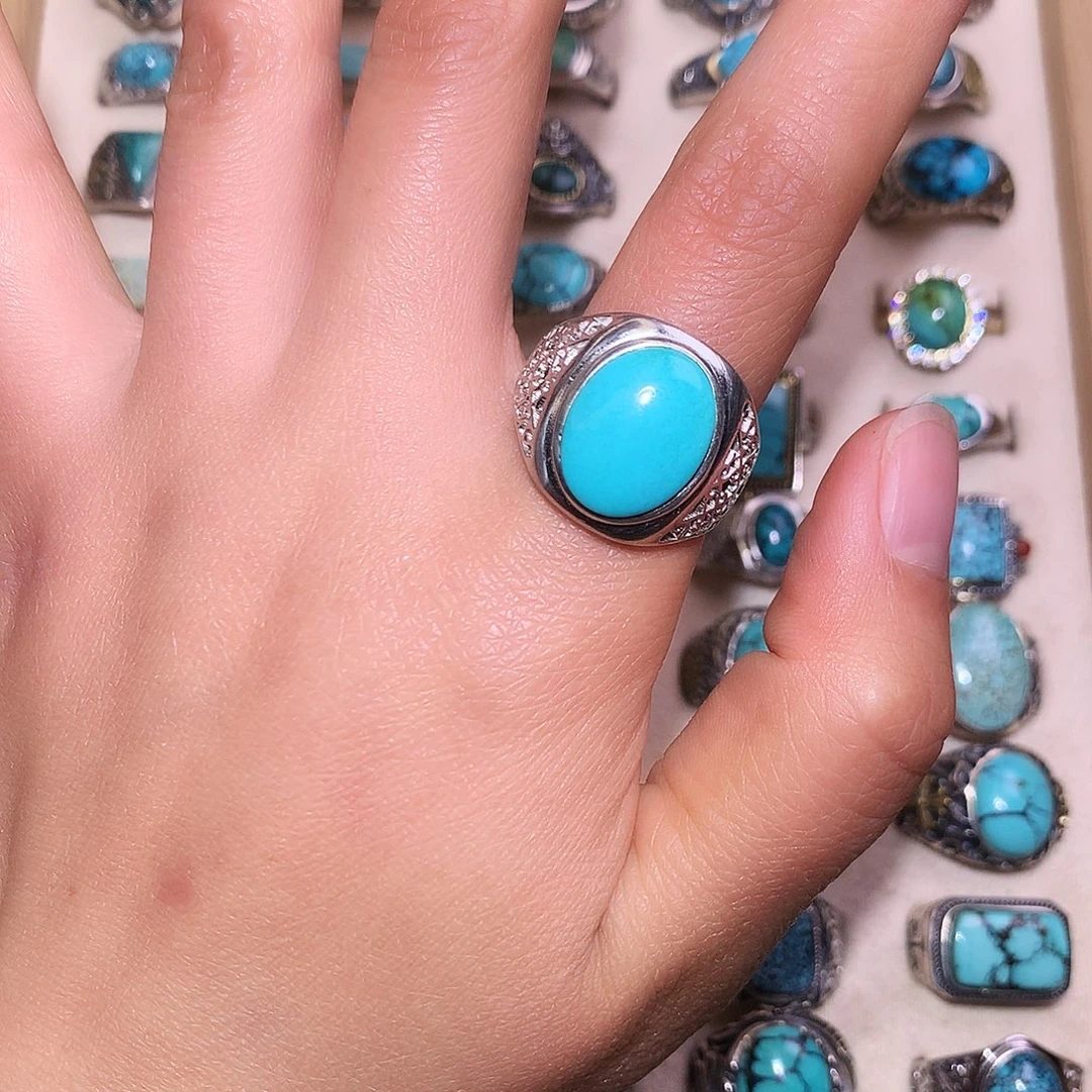 只***绿松石银S925镶嵌戒指