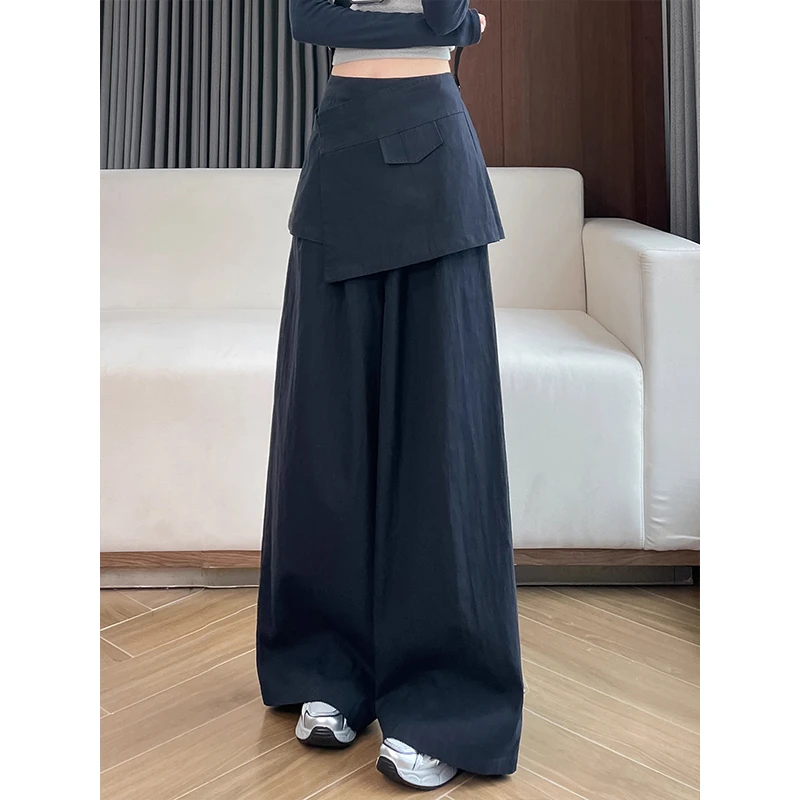 韩系假两件屁帘裤腰工装裤裙女秋季2025新款高级感宽松阔腿西装裤