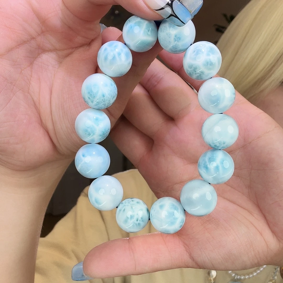 针钠钙石（海纹石）未镶嵌手链大手围14颗