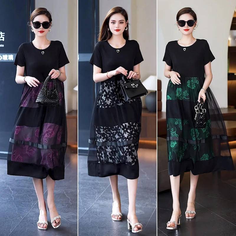 高个子长款连衣裙显瘦遮肚大码连衣裙高端大气上档次200斤妈妈装