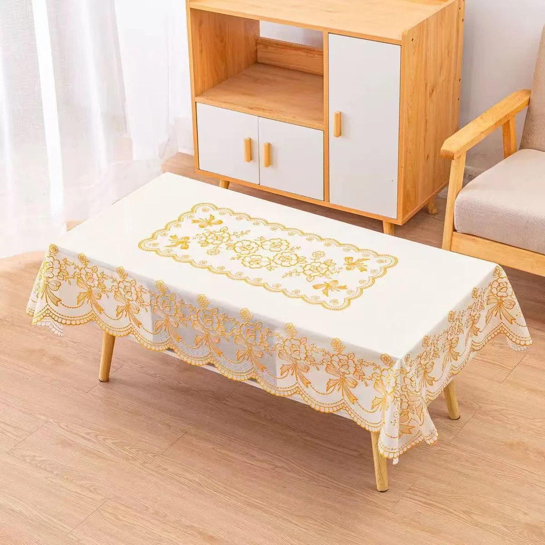 90*140米白色桌布PVC材质清新淡雅防水防烫防尘免洗茶几4
