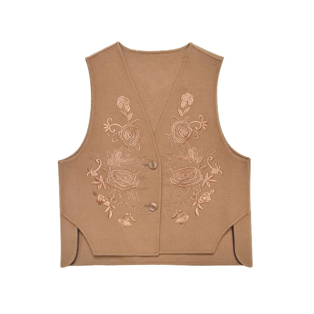 PAJANI/帕佳妮女中式秋冬羊绒国风刺绣马甲新中式上衣刺绣8601