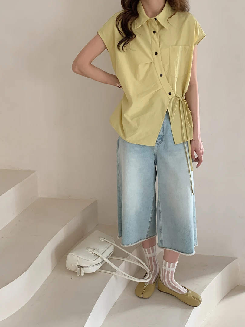 王姐专属-2025夏季新品韩系斜扣细带宽松衬衫【依MJ-2576】