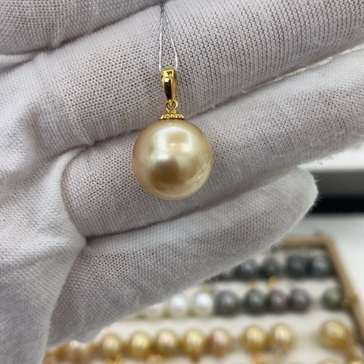 18K金镶嵌海水珍珠颈饰金珠13-14mm