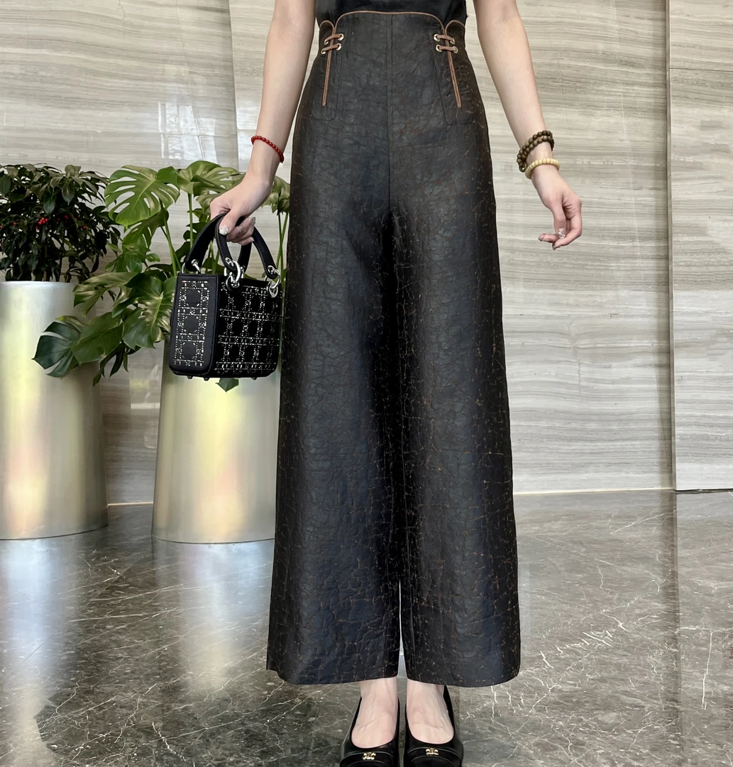 FSSIA沫栀｜国风古法手工香云纱100桑蚕丝复古显瘦直筒裤长裤5103