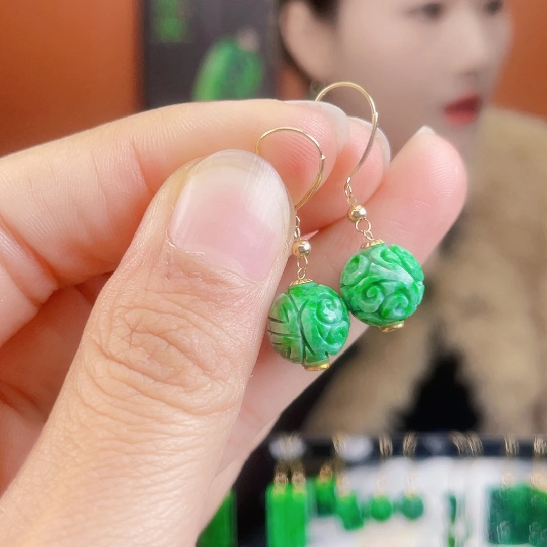 翡翠18K金镶嵌耳饰