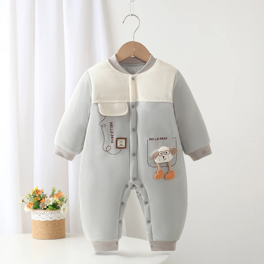 秋冬季新款婴幼儿连体衣男女宝260克夹棉加厚卡通无骨爬爬服哈衣