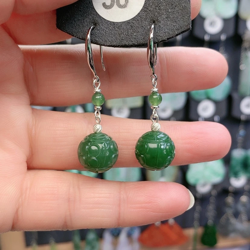 【闪购商品】和田玉耳饰银S925镶嵌