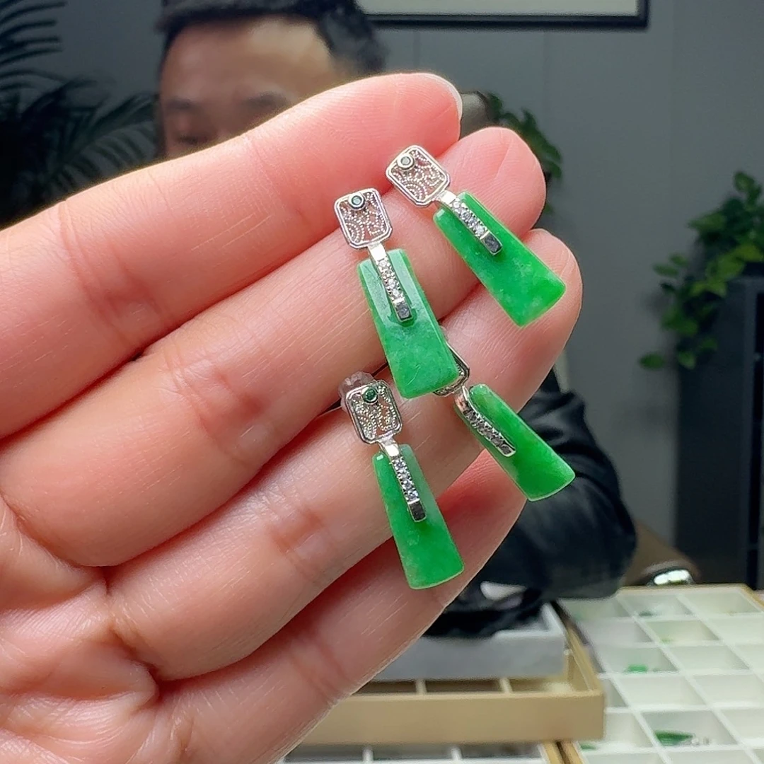 翡翠银S925镶嵌耳饰多样性发货其一