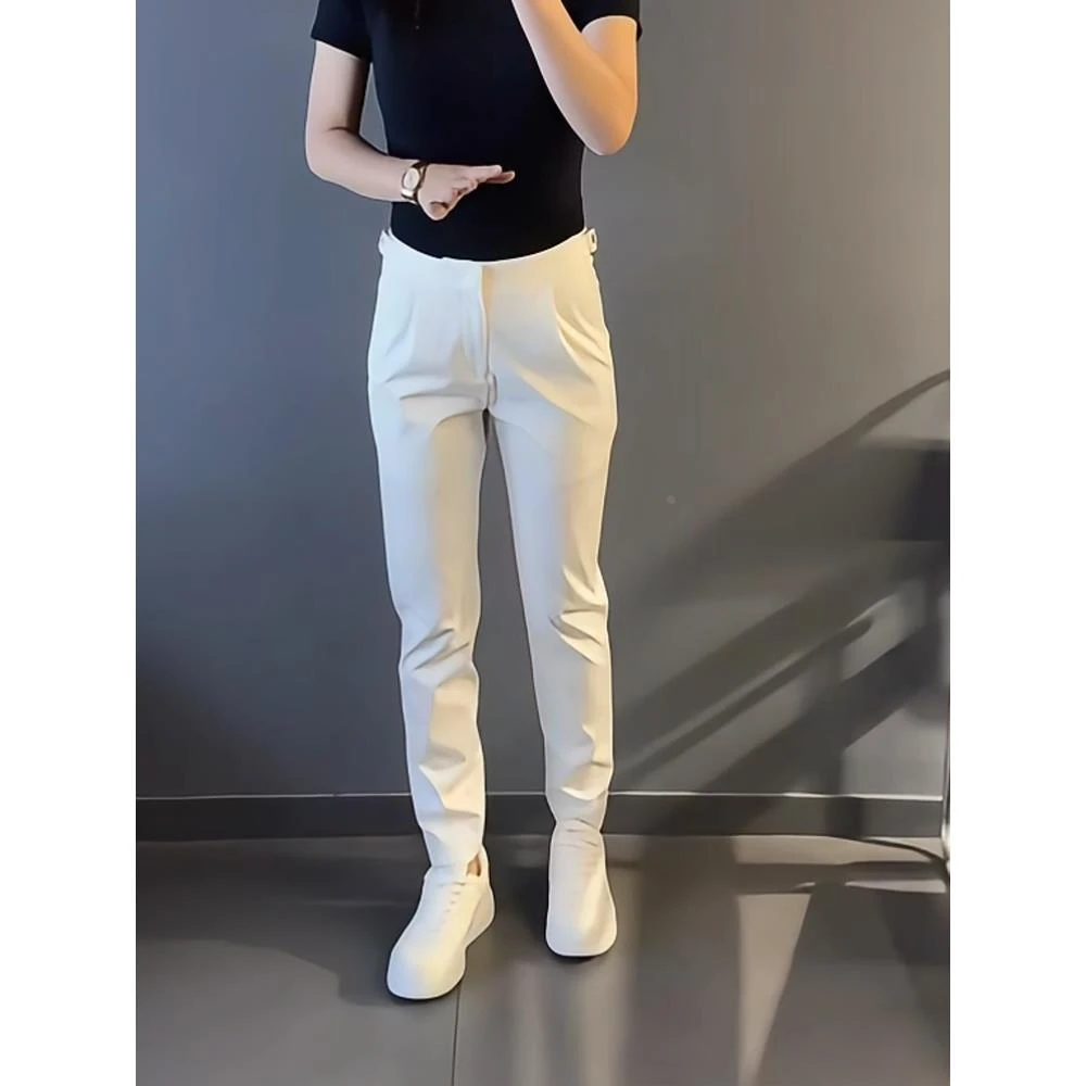 美式男装大码轻奢男士舒适莫代尔棉轻英伦白色西裤休闲裤直筒长裤