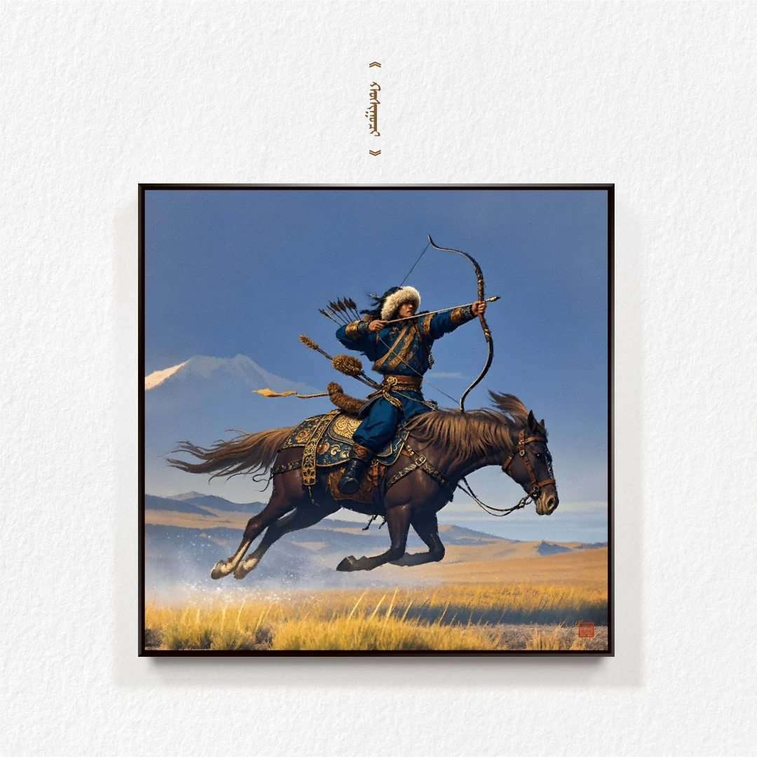 [胡硕旗]蒙古元素油画布装饰画家居酒店办公室装油画风大尺寸挂画