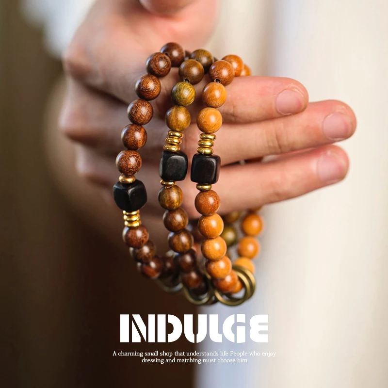 轻奢新中式金丝檀木手串高级感精致手链女士男学生情侣复古风国潮