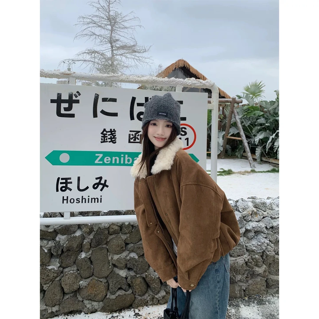 8019翻领拉链毛毛短外套找版