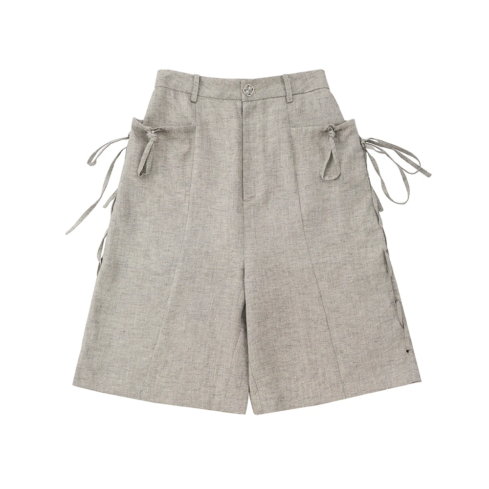 【茉舍】Square Circle 方圆亚麻抽绳阔腿裤短裤 Z2025SS012-790