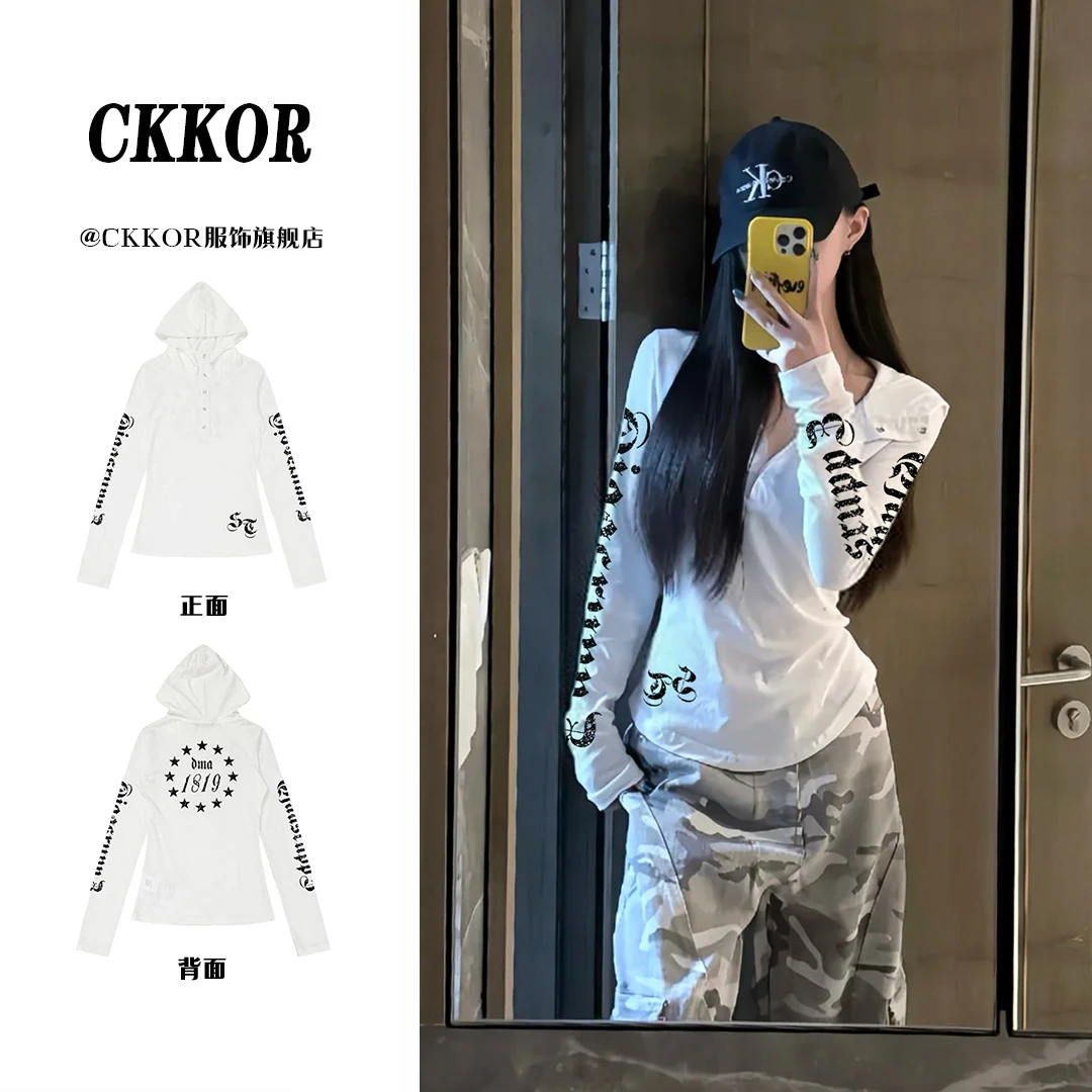 CKKOR户外防晒罩衫连帽长袖t恤女夏日穿搭潮牌辣妹设计感修身显瘦