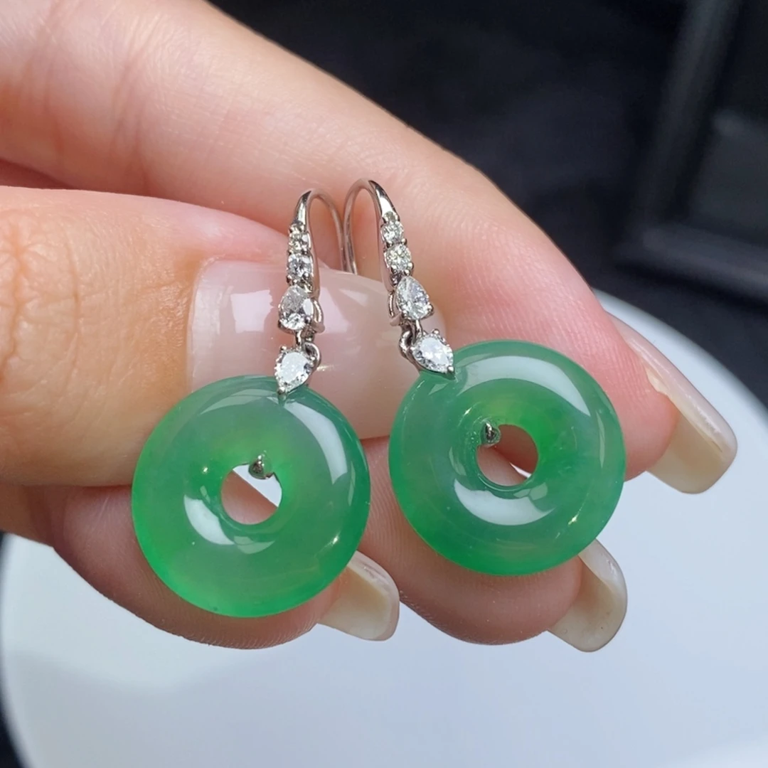 翡翠18K金镶嵌耳饰甜甜圈