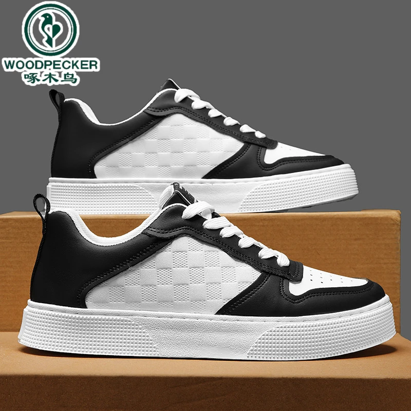 【正品】啄木鸟2025新款舒适板鞋春季潮流韩版百搭男士小白鞋耐磨鞋