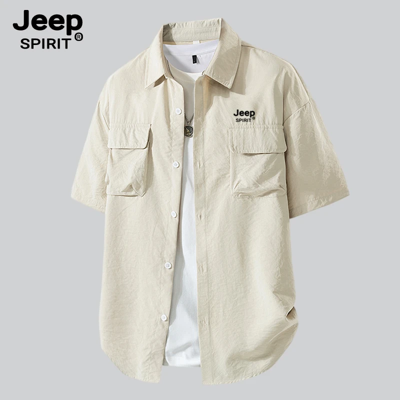 JEEP吉普夏季冰丝法式工装衬衫男装短袖2025新款男士七分裤夏季
