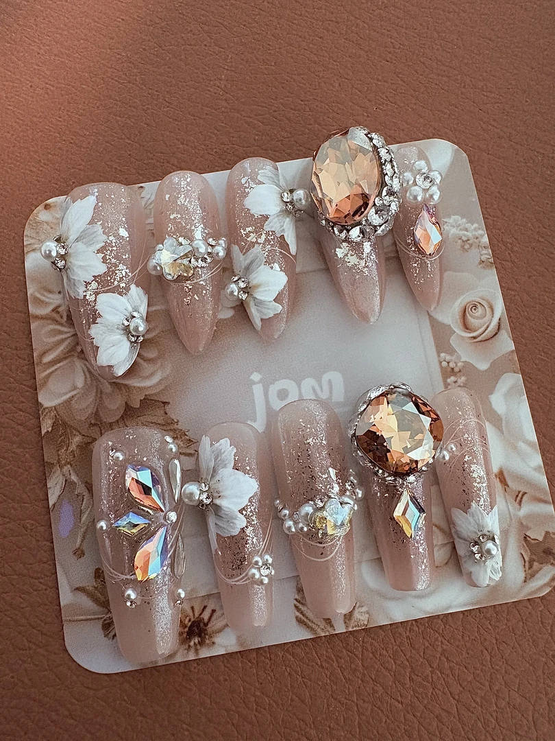 【山茶物语】【全华尺码可定制】全华穿纯手工戴甲浪漫裸粉魅影手绘