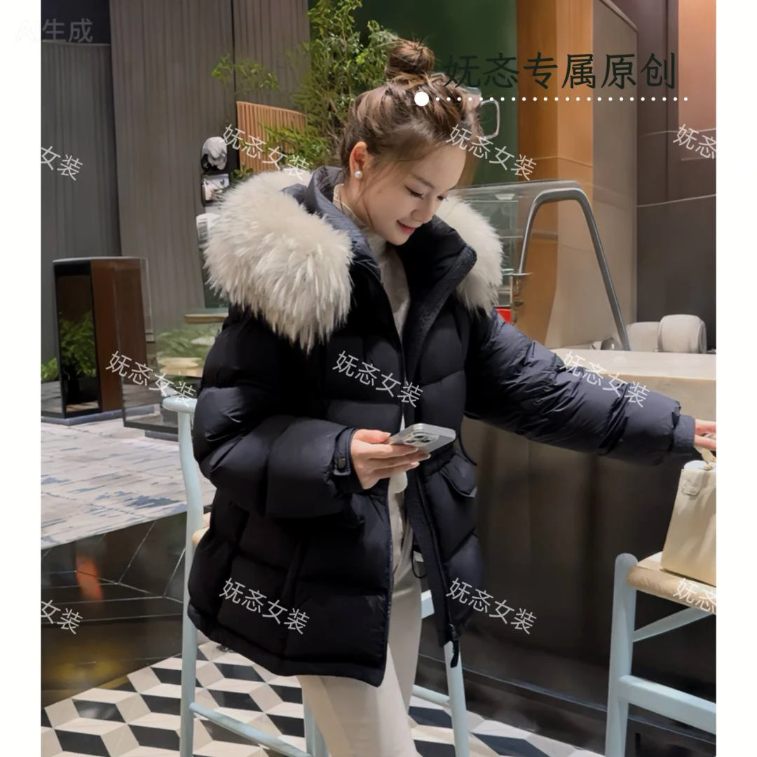 2025冬95鹅绒服新款云朵泡芙真毛领女冬外套洋气韩版连帽羽绒服女