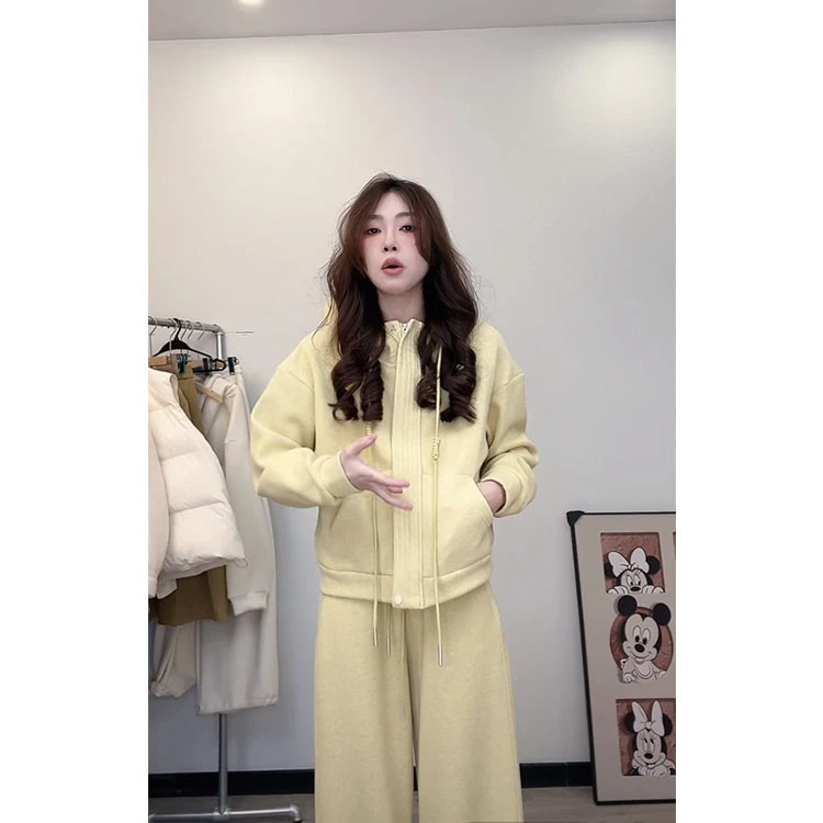 ZX6054时尚休闲连帽运动服套装女2024秋冬新款卫衣加直筒裤两件套