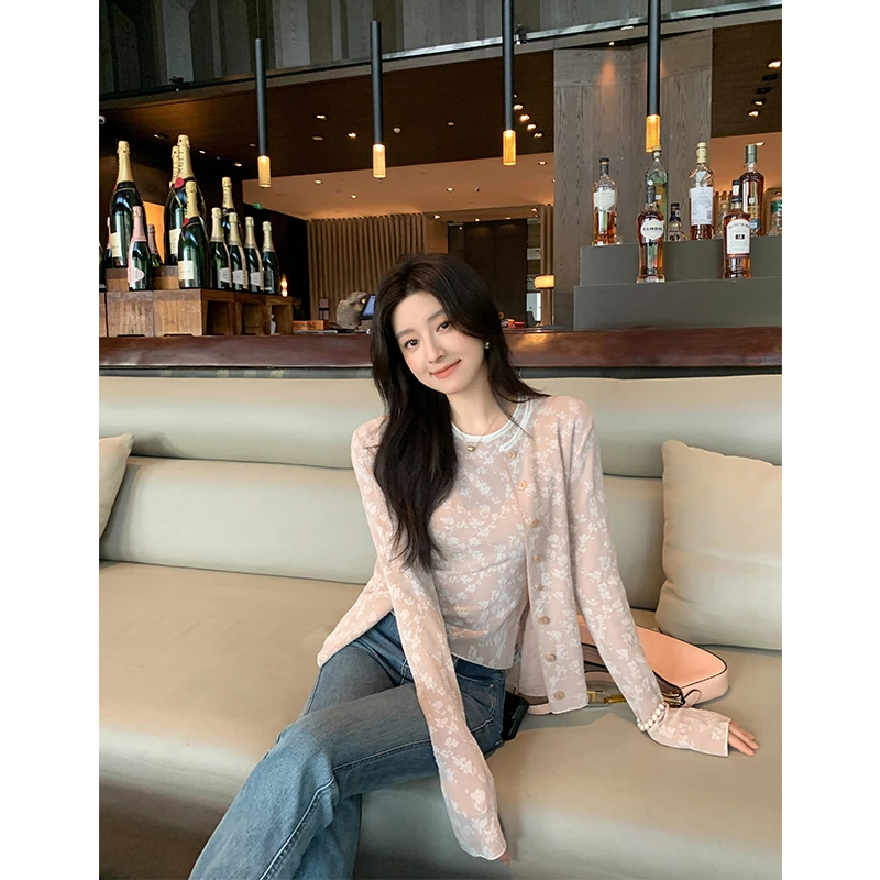 ADA MISS气质提花针织显瘦开衫外套+圆领短袖修身t恤上衣女夏套装