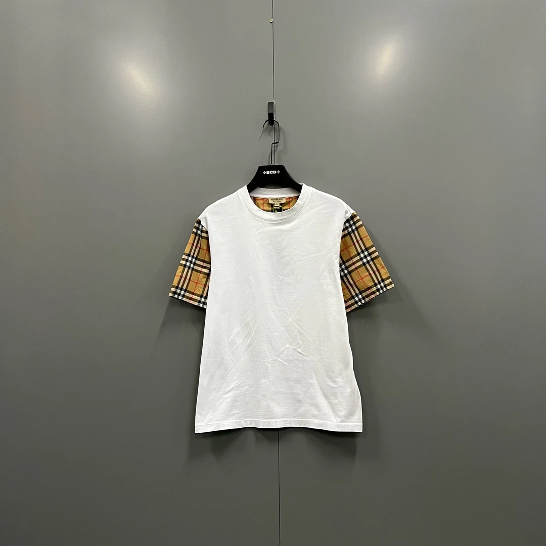 99新 BURBERRY/博柏利 h85 607974  经典格纹拼接短袖 S码