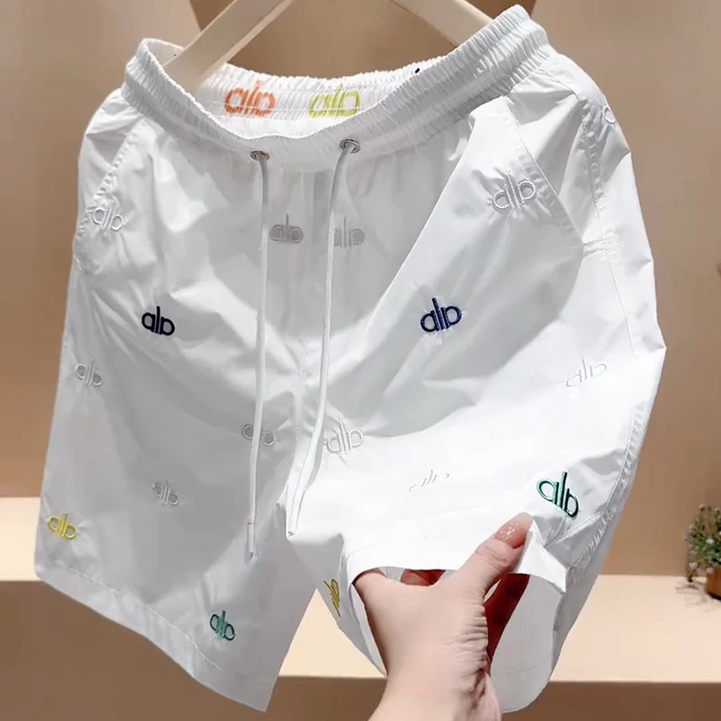 男款夏装大码300斤宽松直筒沙滩裤休闲五分速干裤男彩色刺绣轻薄