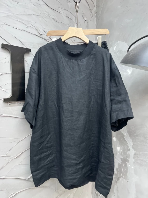 9208宽松型亚麻短袖极简女士T恤舒适复古简约情侣款日系半袖