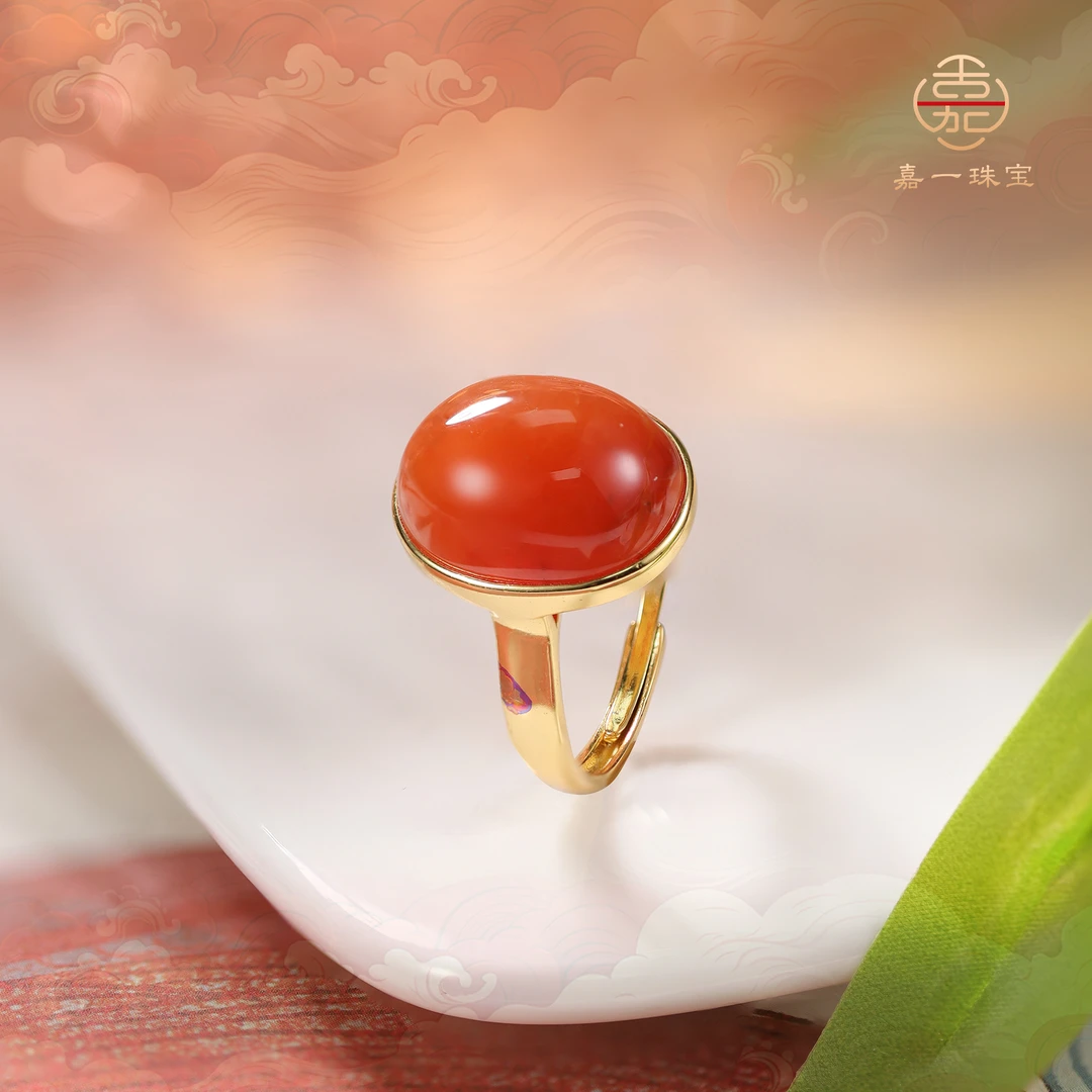 【嘉一珠宝】天然水晶红兔毛蛋面戒指-SX2454