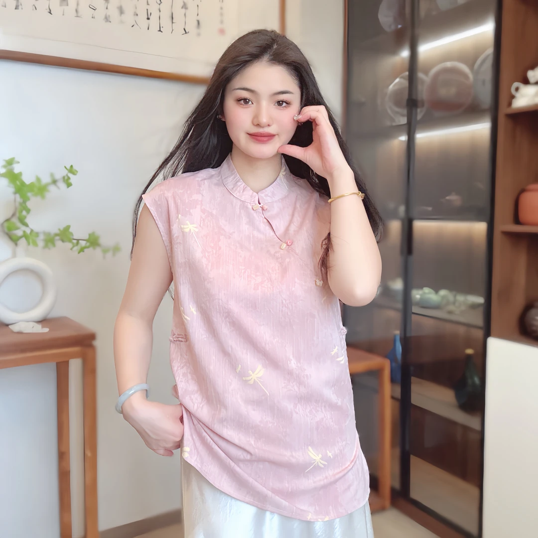 【蜻蜓】国风立领斜襟设计感衬衫女夏季新款时尚中国风新中式上衣