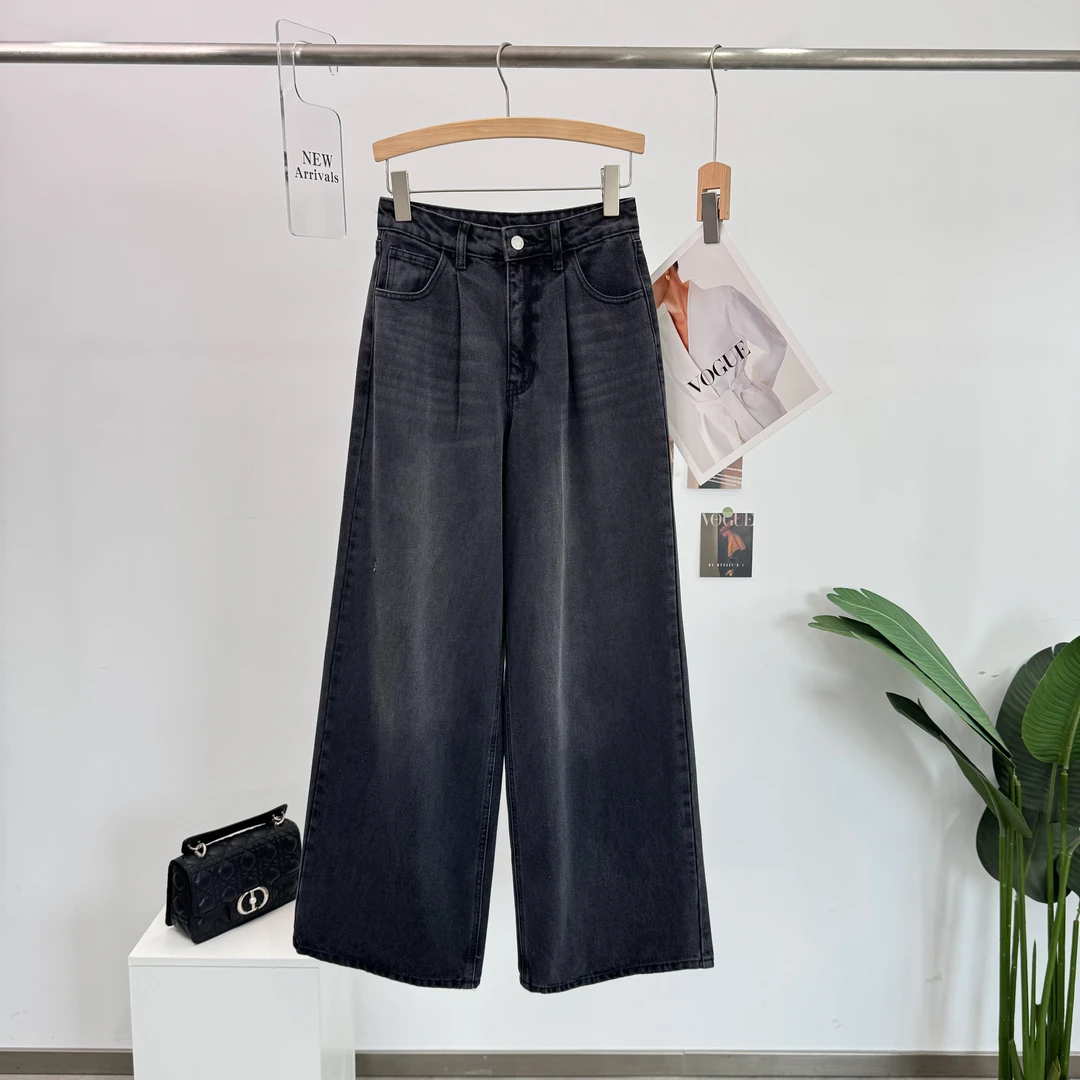 B121外贸学院风磨白薄款牛仔裤休闲棉显瘦时尚百搭常规厚度直筒裤